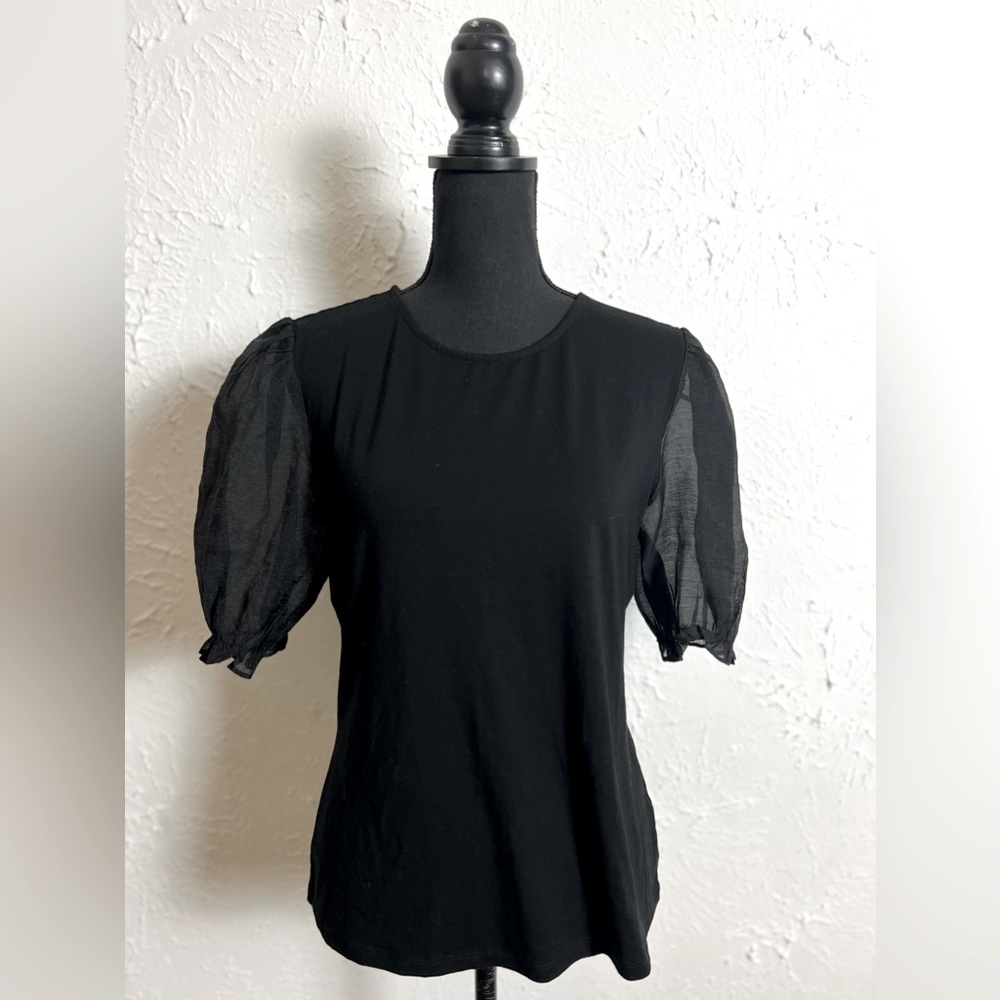 H&M black see-through puff sleeve T-shirt